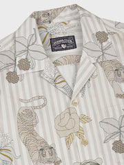 トラ柄と植物 キューバカラー半袖シャツ