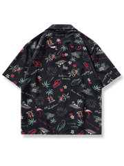 ヤシの木・フラミンゴ・花火柄 アロハシャツ