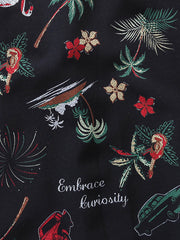 ヤシの木・フラミンゴ・花火柄 アロハシャツ