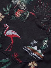 ヤシの木・フラミンゴ・花火柄 アロハシャツ