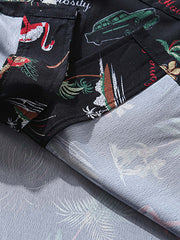 ヤシの木・フラミンゴ・花火柄 アロハシャツ