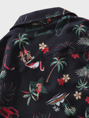 ヤシの木・フラミンゴ・花火柄 アロハシャツ