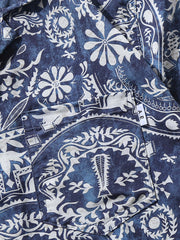 ブルー 民族調柄 アロハシャツ