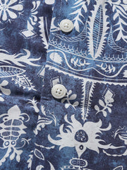 ブルー 民族調柄 アロハシャツ