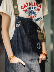 海軍 デニム デッキオーバーオール