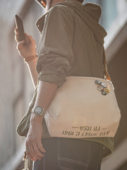 革 ストラップ 綿キャンバス 斜め掛けバッグ