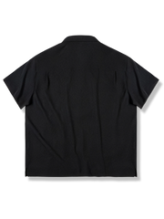 異素材コンビ キューバカラー 半袖シャツ