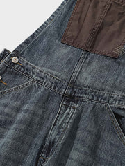 ダメージ加工 配色ポケット オーバーオール