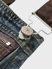 ダメージ加工 配色ポケット オーバーオール