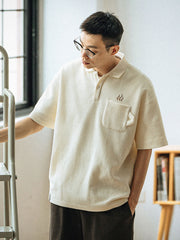 刺繍入り ワッフル ポロシャツ