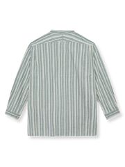 綿麻 ストライプ スタンドカラー シャツ