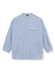 綿麻 ストライプ スタンドカラー シャツ