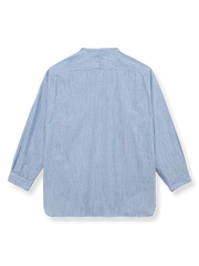 綿麻 ストライプ スタンドカラー シャツ