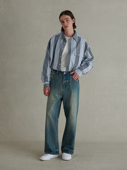 チェック&ストライプ コントラスト シャツ