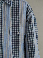 チェック&ストライプ コントラスト シャツ