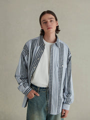 チェック&ストライプ コントラスト シャツ