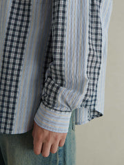 チェック&ストライプ コントラスト シャツ