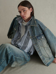 チェック&ストライプ コントラスト シャツ