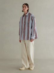 チェック&ストライプ コントラスト シャツ