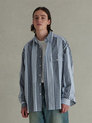 チェック&ストライプ コントラスト シャツ
