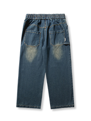ウォッシュ加工 レトロ ワイド デニムパンツ