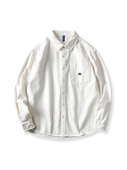 4色 刺繍入り コットン 長袖シャツ