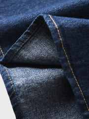 ハーフジップ デニム襟付き 長袖シャツ