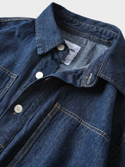 ハーフジップ デニム襟付き 長袖シャツ