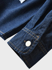 ハーフジップ デニム襟付き 長袖シャツ