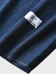 ハーフジップ デニム襟付き 長袖シャツ