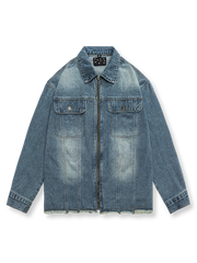 折り襟 ウォッシュ加工 デニムジャケット