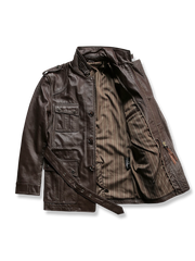 ベルト付き スタンドカラー レザージャケット