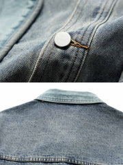 製品画像
「バイカラーパッチワーク デニム ワークジャケットの正面全体図。ヴィンテージデニムを使用し、バイカラーデザインが際立つパッチワークが特徴的な一着。ルーズフィットシルエットと耐久性に優れたデニム素材が、日常やアウトドアシーンで快適さとトレンド感を両立する万能アイテム。」
詳細画像
「バイカラーパッチワーク デニム ワークジャケットのディテール特写。コントラストのあるバイカラーのパッチワークデザインと多機能ポケットが、個性と実用性を兼ね備える。耐久性の高いデニム素材と丁寧な縫製が、ヴィンテージ感と品質の高さを引き立てている。」