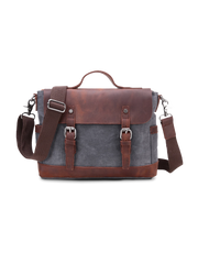 キャンバスレザー混合メッセンジャーバッグ