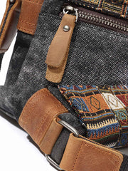 民族風柄&キャンバス パッチワークショルダーバッグ