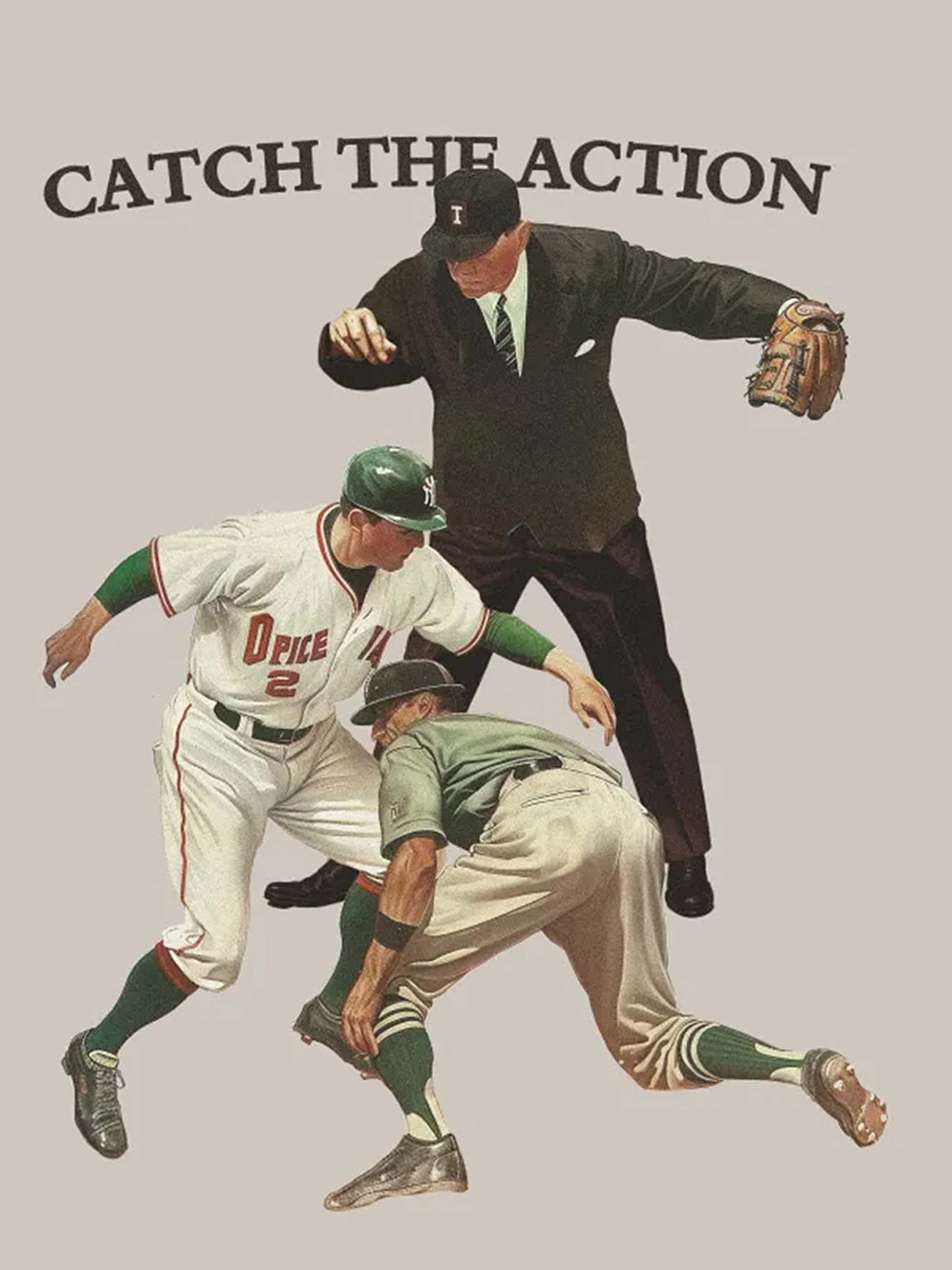 立体レタリング刺繍とベースボール試合シーンプリントのディテール