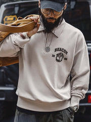 Bulldog刺繍ハーフジップスウェット