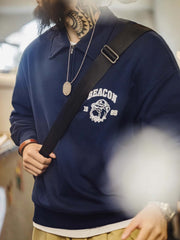 Bulldog刺繍ハーフジップスウェット