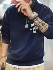 Bulldog刺繍ハーフジップスウェット