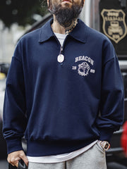 Bulldog刺繍ハーフジップスウェット