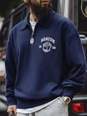 Bulldog刺繍ハーフジップスウェット