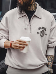 Bulldog刺繍ハーフジップスウェット