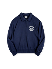 製品画像: アメリカンヴィンテージ風ハーフジップ刺繍スウェットの正面デザイン