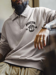 Bulldog刺繍ハーフジップスウェット