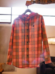 オレンジチェック フーディーシャツ