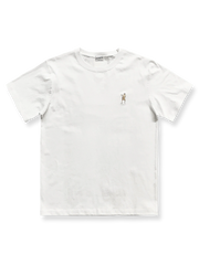 Vintage Boxer Teeの全体デザインを展示し、白色ヘビーウェイトニットコットン生地とそのレトロなボクサー刺繍の精緻なディテールを強調。