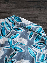 シャツの植物柄ディテールと天然ココナッツシェルボタン