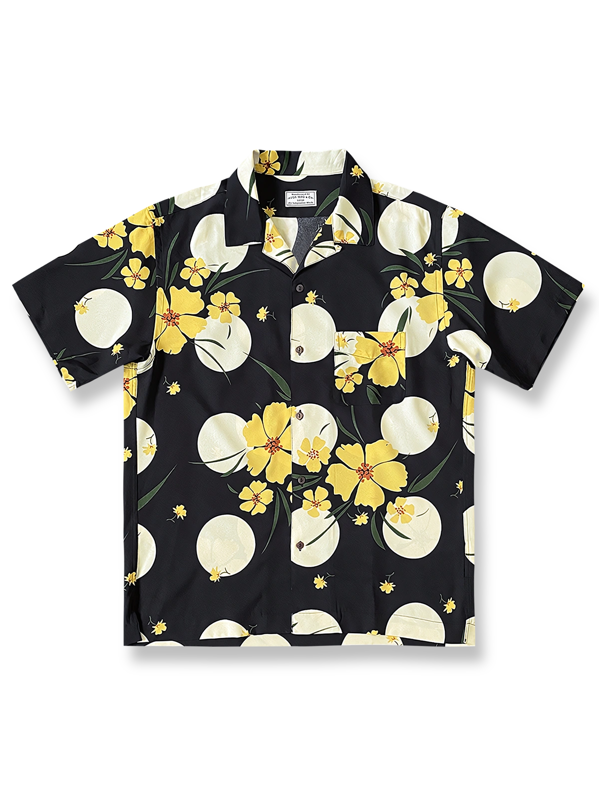 ブラックムーンフラワーパターンキューバシャツの正面図