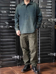 ハーフボタン デニムワークシャツ