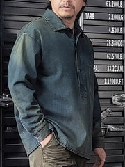 ハーフボタン デニムワークシャツ